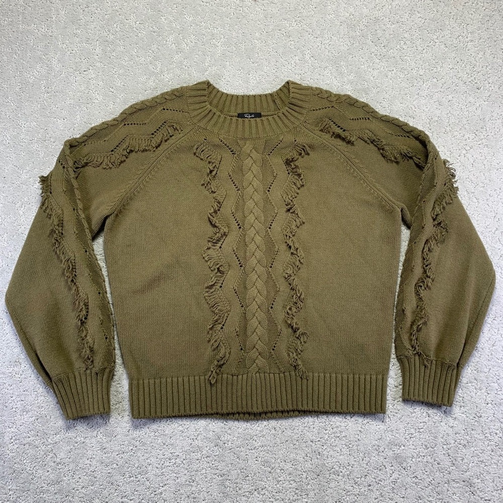 Rails Sweater Womens Small Olive Green Cable Knit Francis Fringed Knit Pullover‎